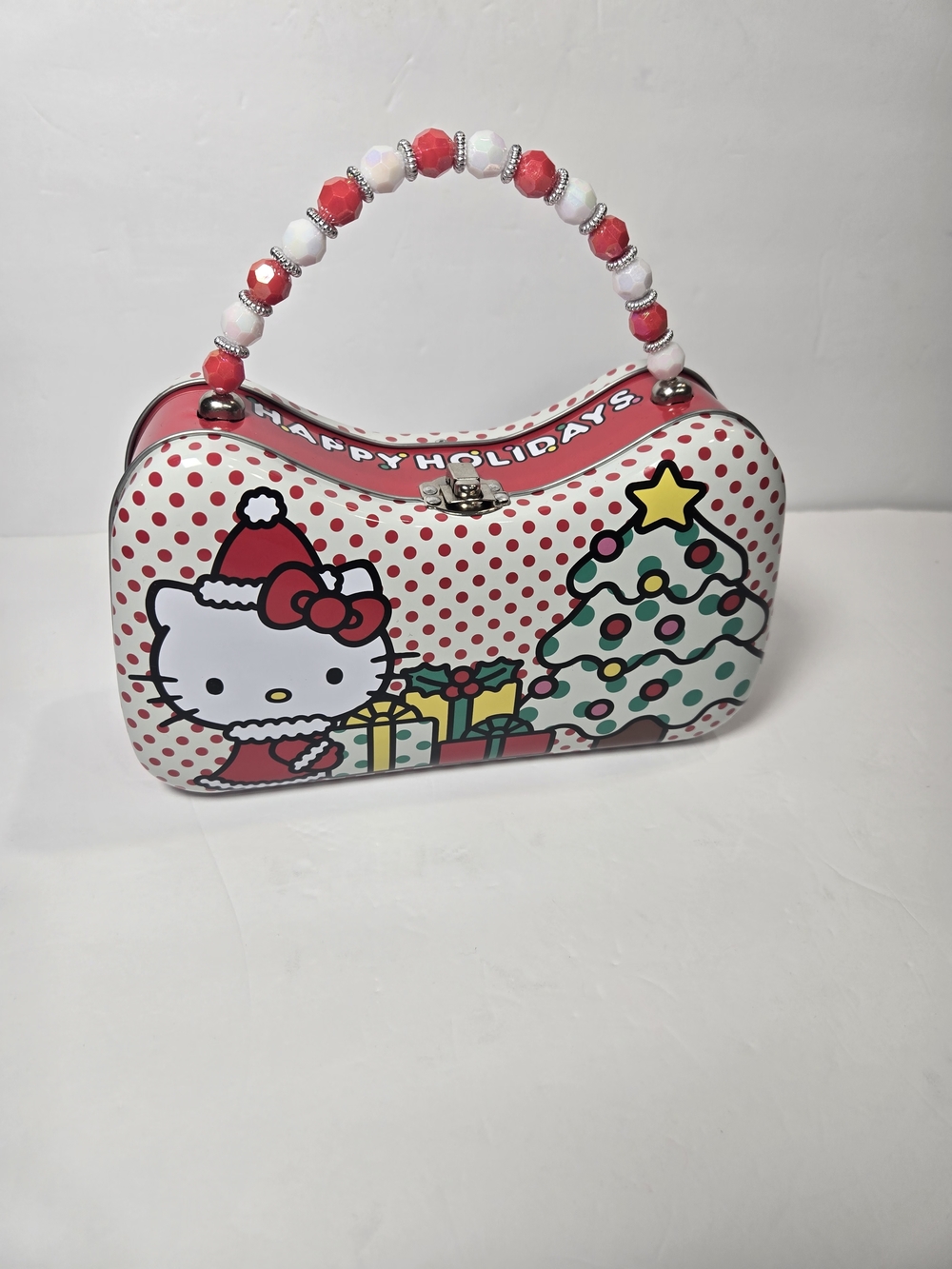 Hello Kitty Holiday Beaded-Handle Mini Tote in White, Red, Green, Yellow
